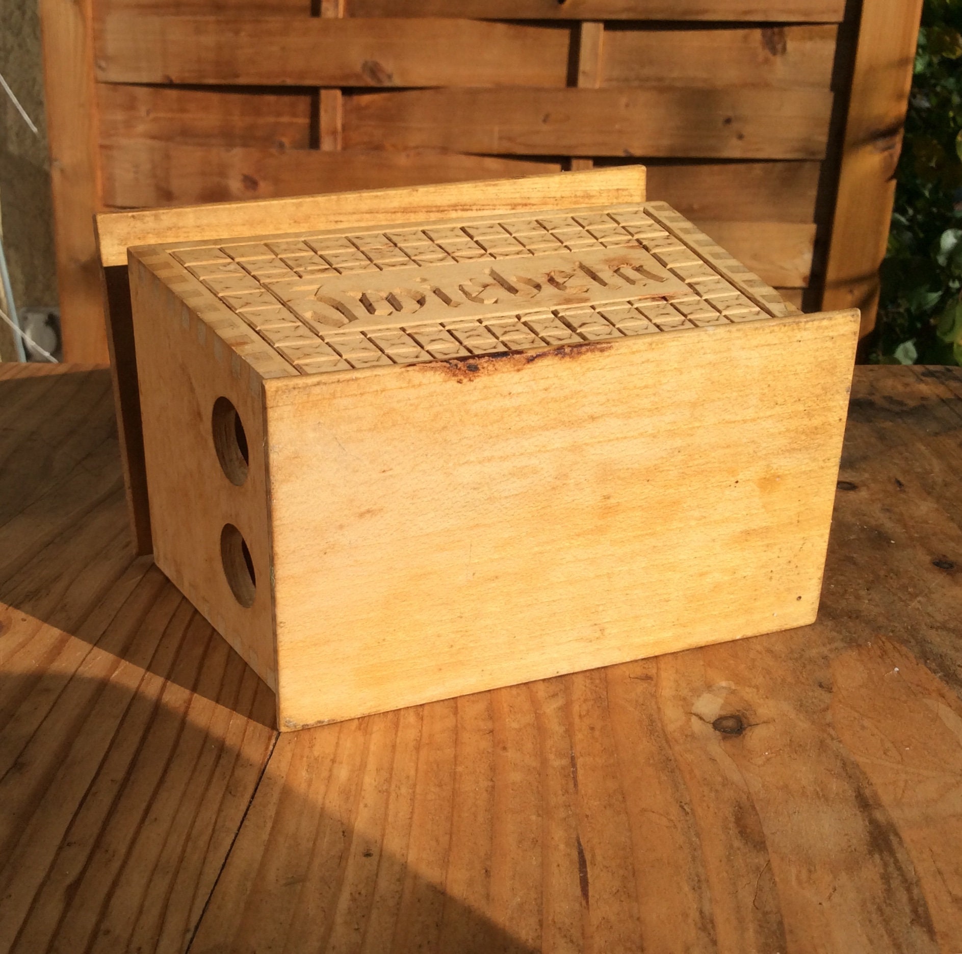 Onion box, vintage wood onion storage, hangable
