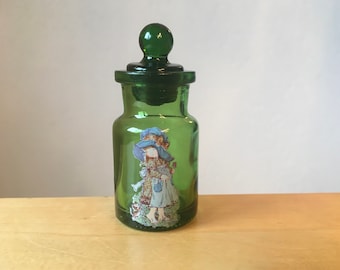 Miniature Holly Hobby glass jar with lid, glass canister miniature, doll house jar