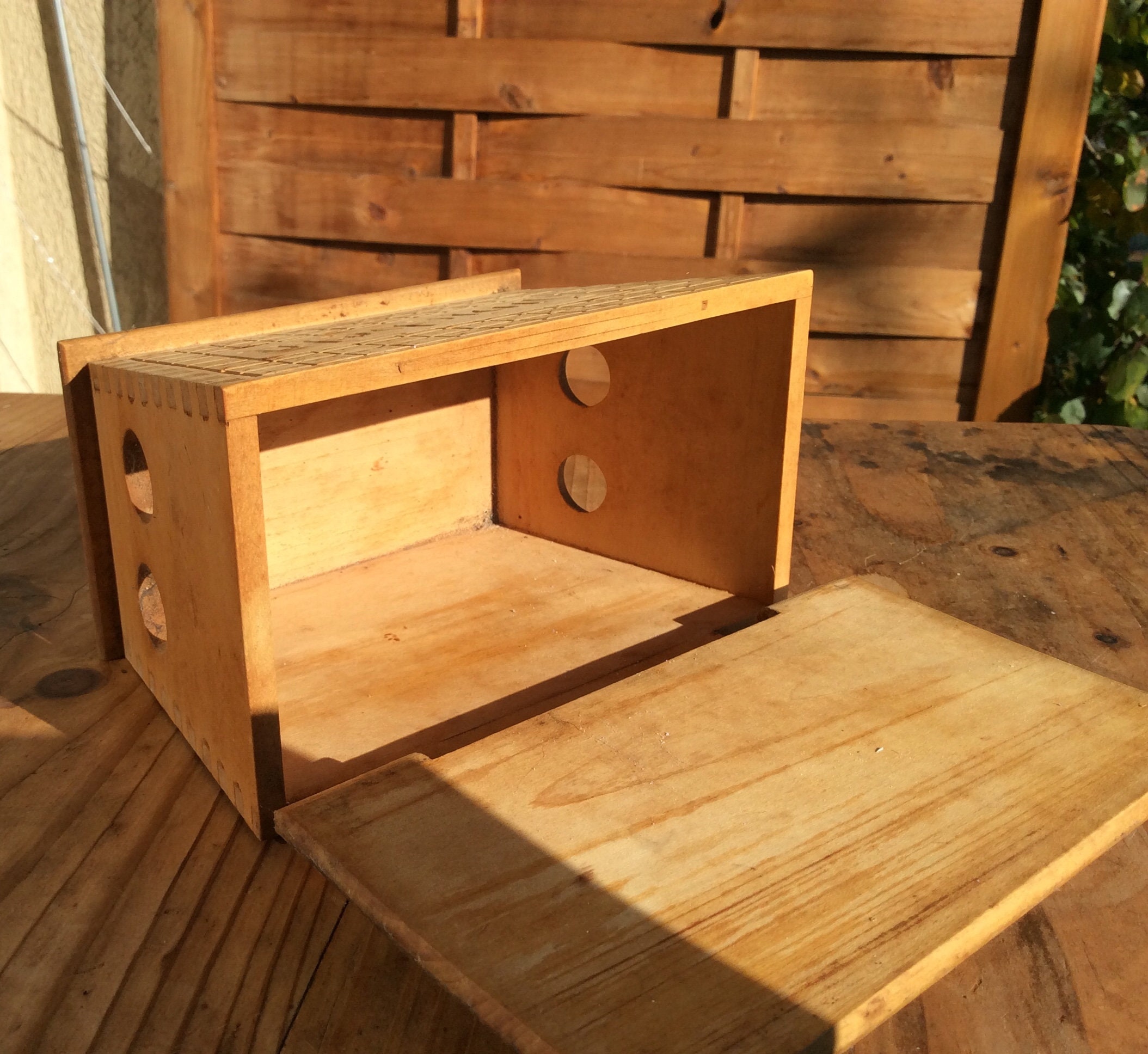 Onion box, vintage wood onion storage, hangable