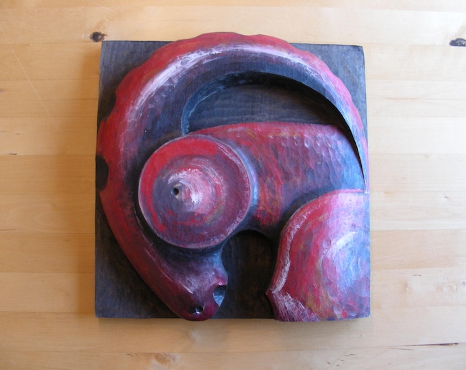 Hand Made Wooden Relief Mountain Goat Modern Sculptural Wall Hanging Art