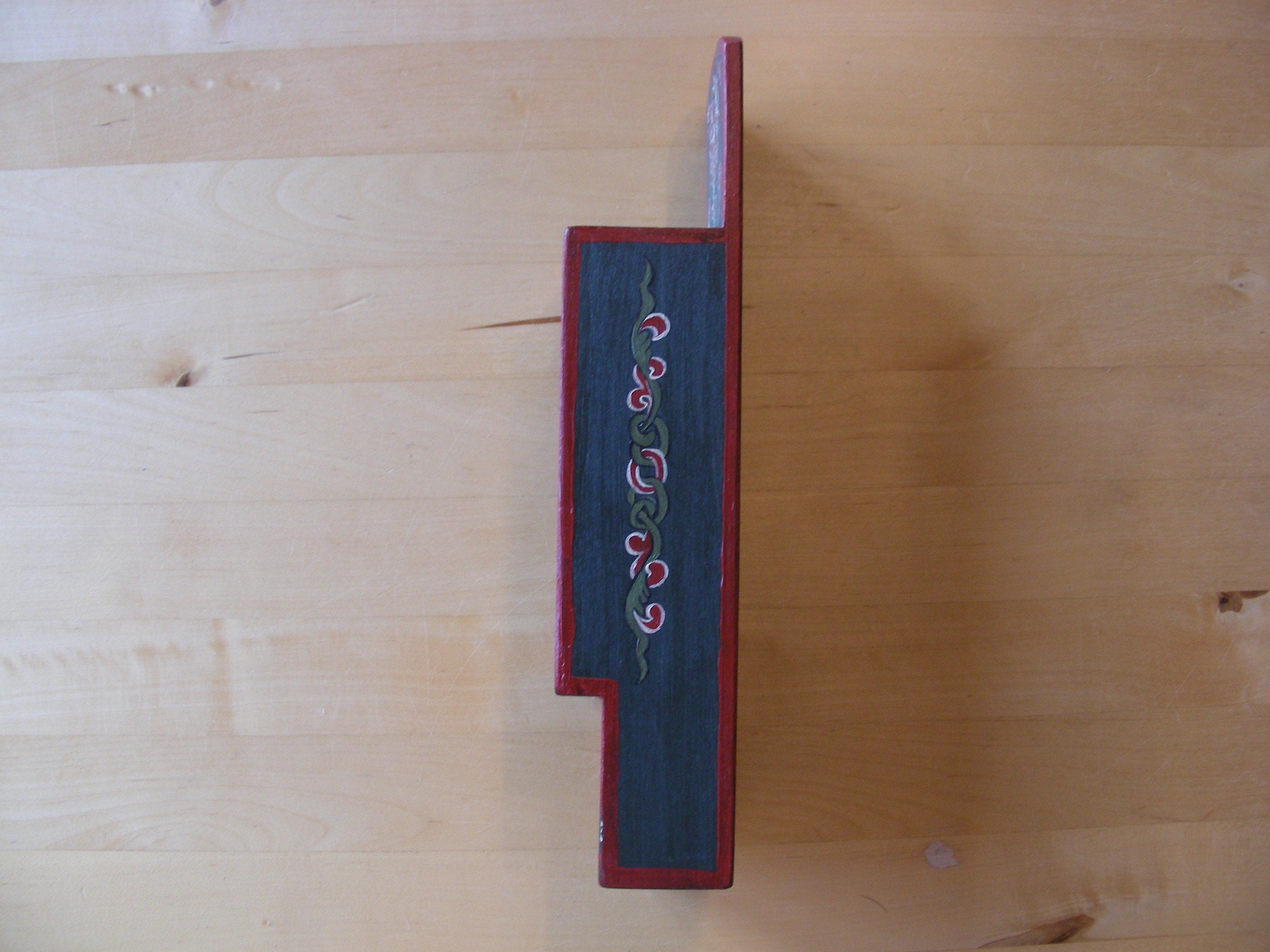 Hand painted, vintage, wood matchbox holder, wall mounted