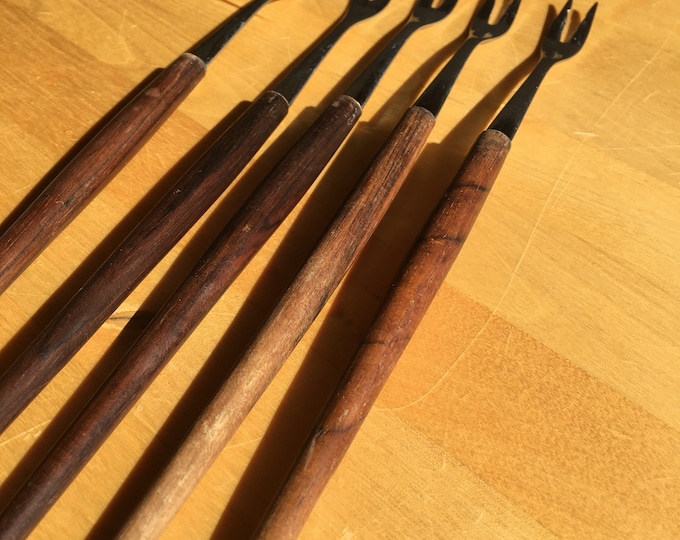 Set of 5 Vintage Teak Fondu Forks