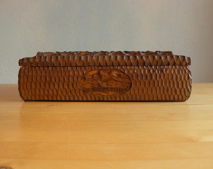 Hand Carved Wooden Box Swiss Alpine Decor Vintage
