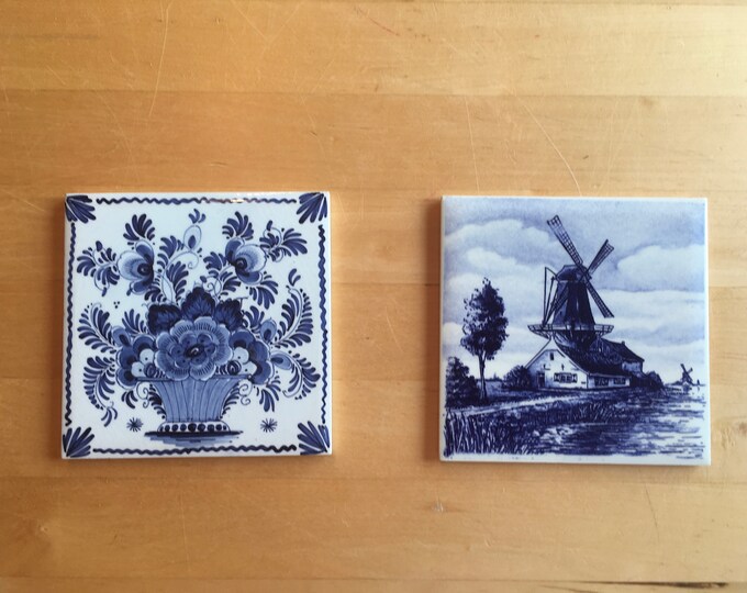 Set of Three Decorative Ceramic Tiles Delft Blue and White and Portuguese