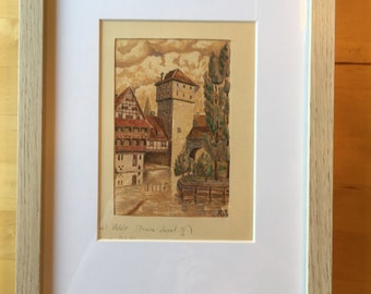 Original Vintage Framed Watercolour Signed AW Austrian Fairytale City