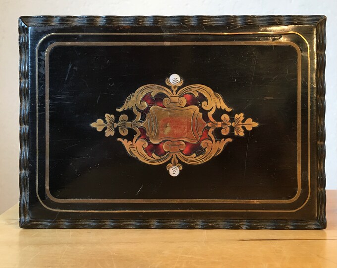 Exquisite Boulle 19th Century French Napoleon III Sewing Box with Sewing Implements