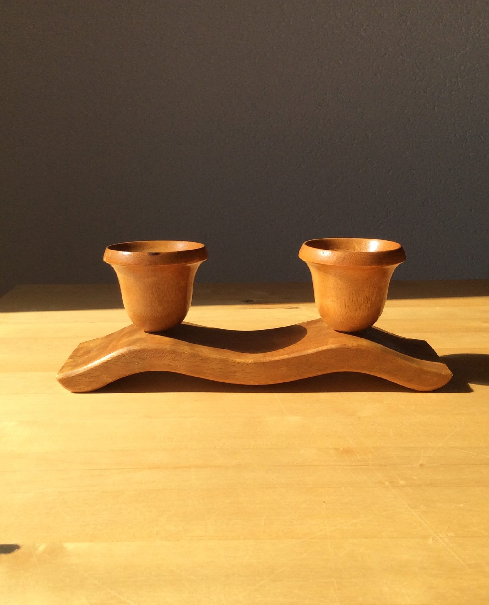 Mid century wood candlestick holder