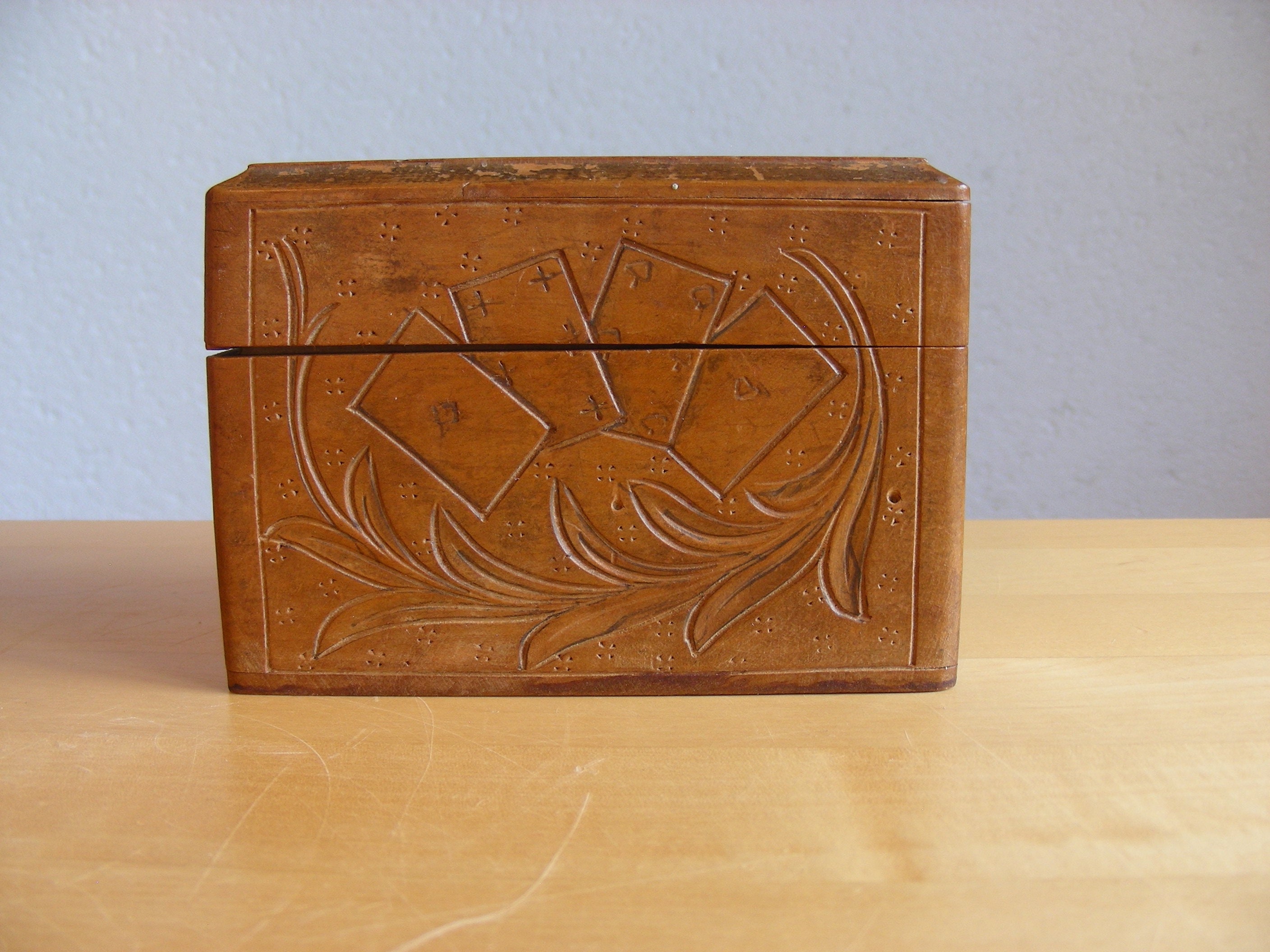 Vintage card box, wood box with edelweiss on cover