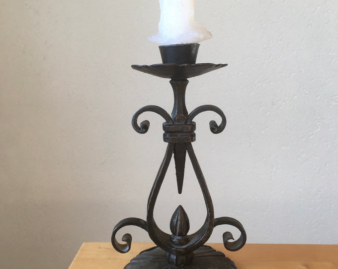 Vintage Wrought Iron Candle Holder Fancy Candlestick Holder Black