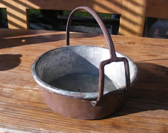 Vintage Copper Planter Pot With Drainage Holes and Handle Hanging Planter Pot Winter Safe