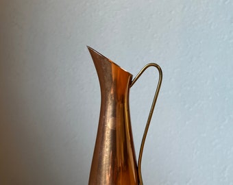 Vintage Copper MCM Vase With Brass Handle Mid Century Design