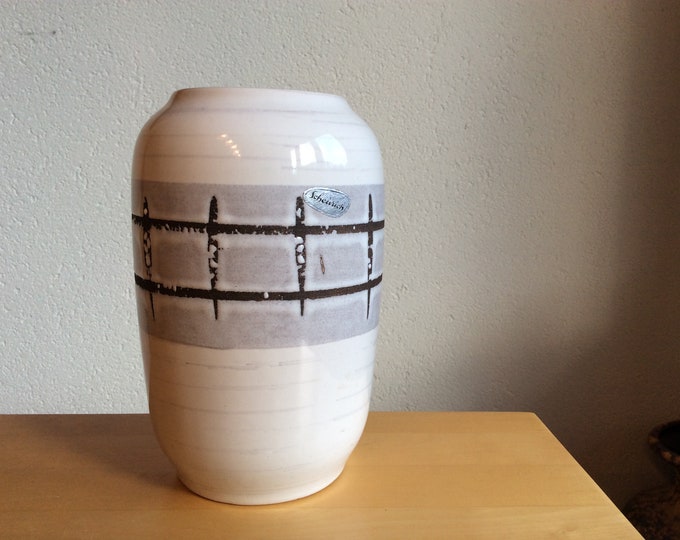 Scheurich 238/18 Black and White Geometric Fat Lava glaze, 1960s / 1970s West Germany Pottery WGP.