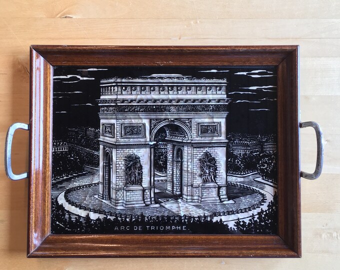 Serving tray, Paris souvenir, Arc de Triomphe, drink tray vintage  barware