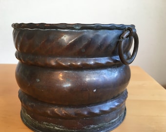 Vintage copper planter, round planter