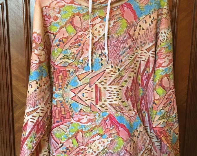 Soft Hoodie With Our Mountain Hiking Design In Pink Blue and Green