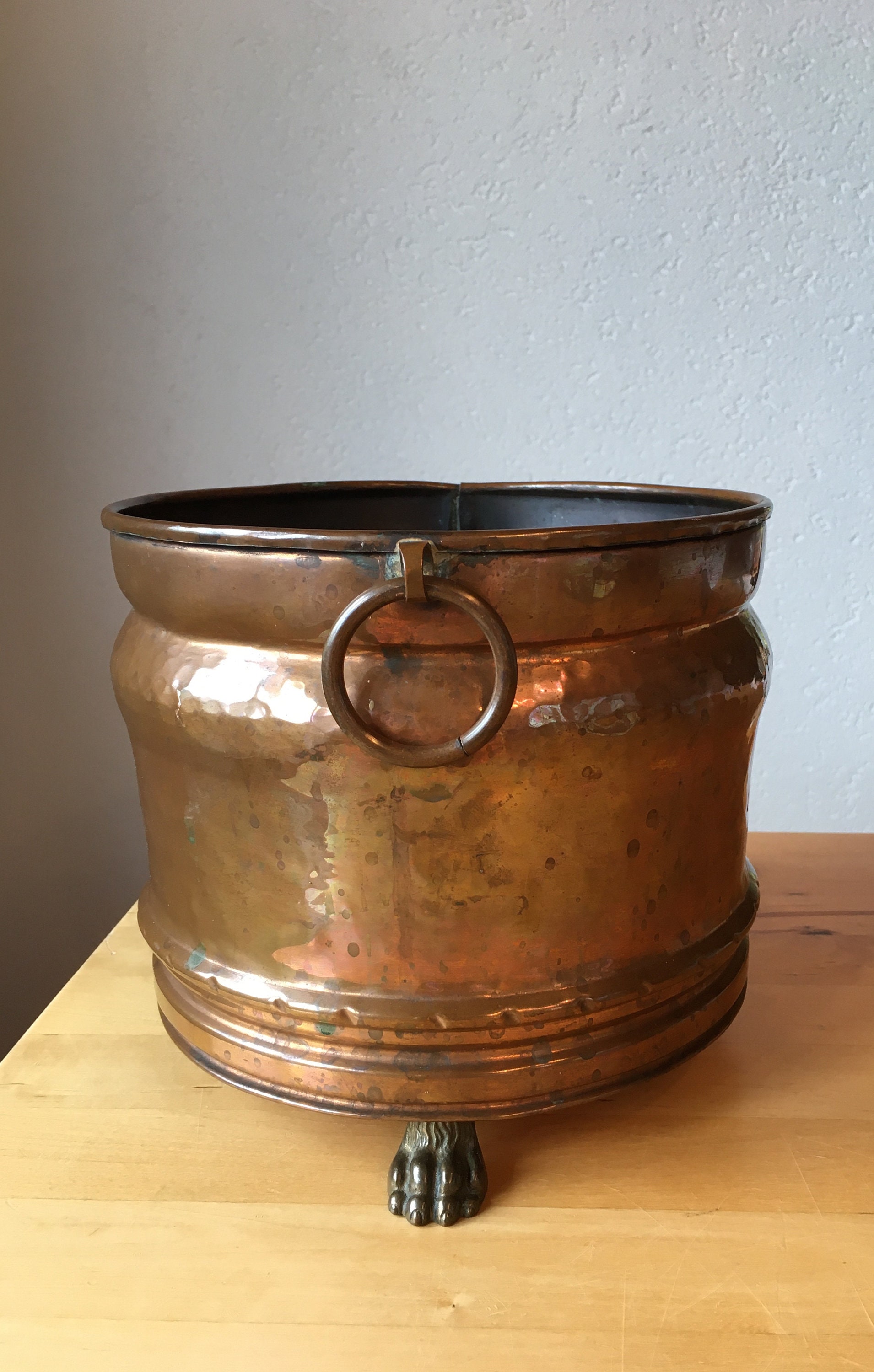 Copper planter, vintage footed copper planter