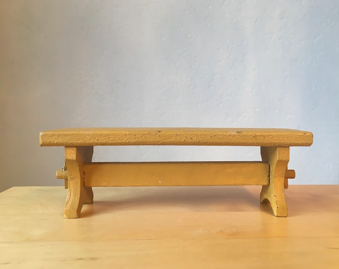 Vintage Painted Miniature Bench, Mustard Yellow Doll House Bench