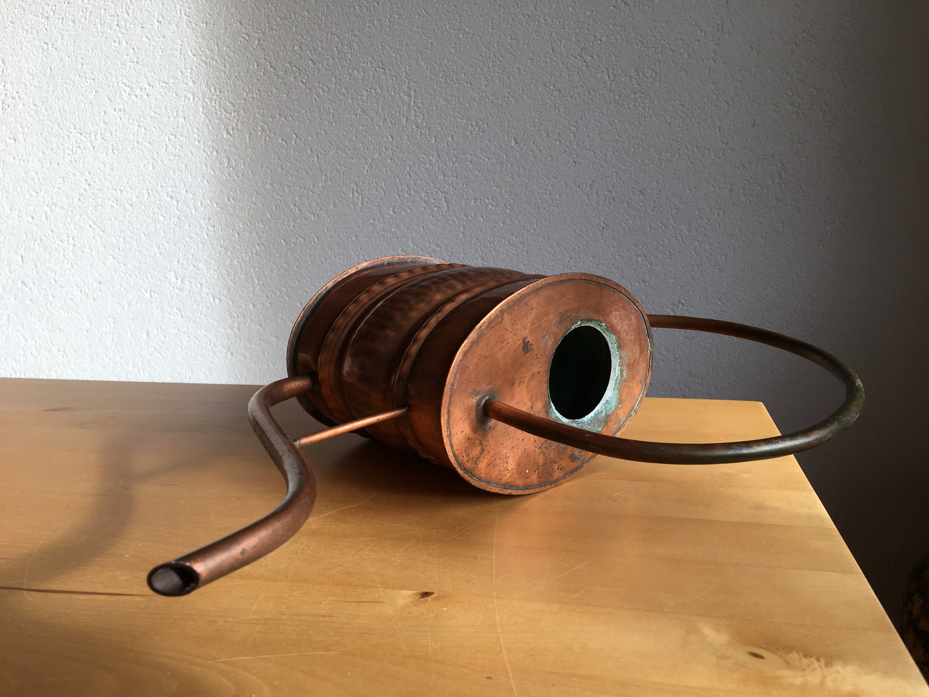 Vintage copper watering can, tall cylinder shape (34)