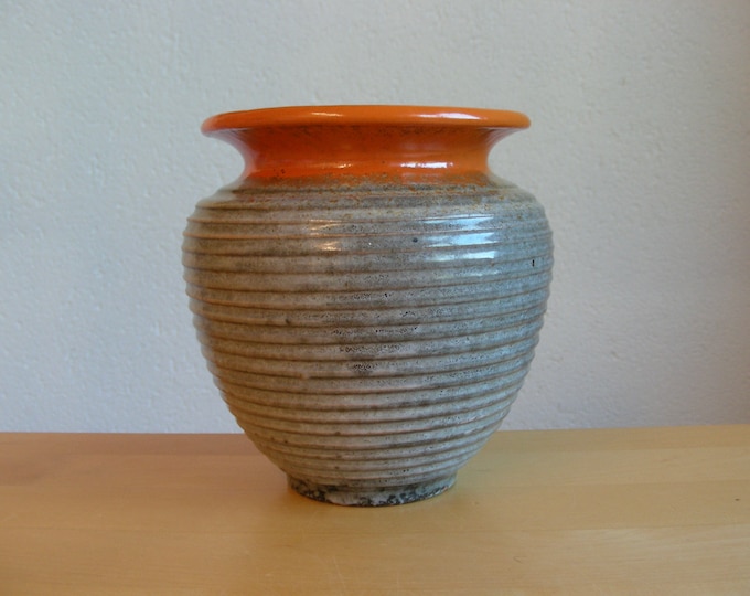 Vintage VEB Haldenslebens Vase 7023 Grey and Orange Retro MCM