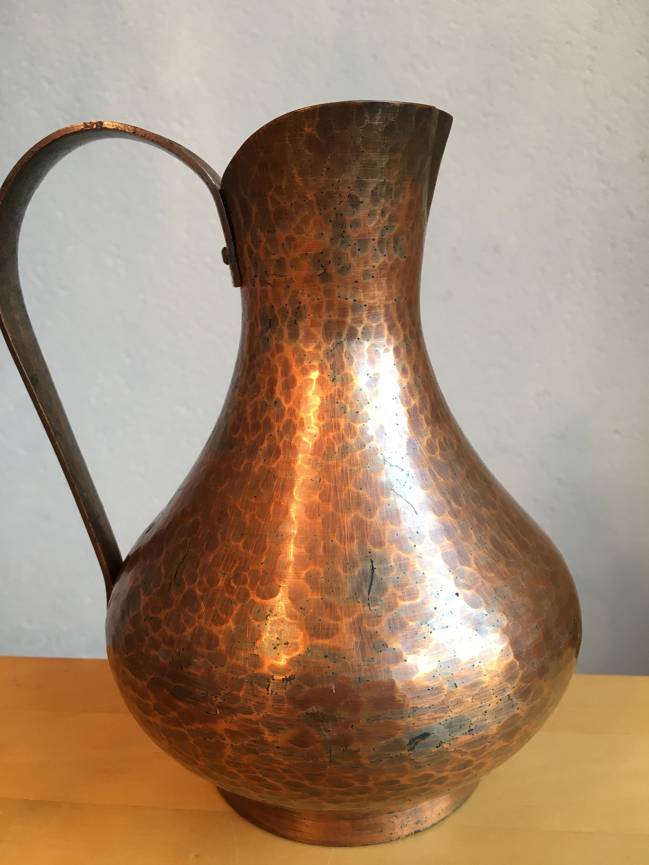 Vintage copper vase, hand hammered WALL German copper pitcher