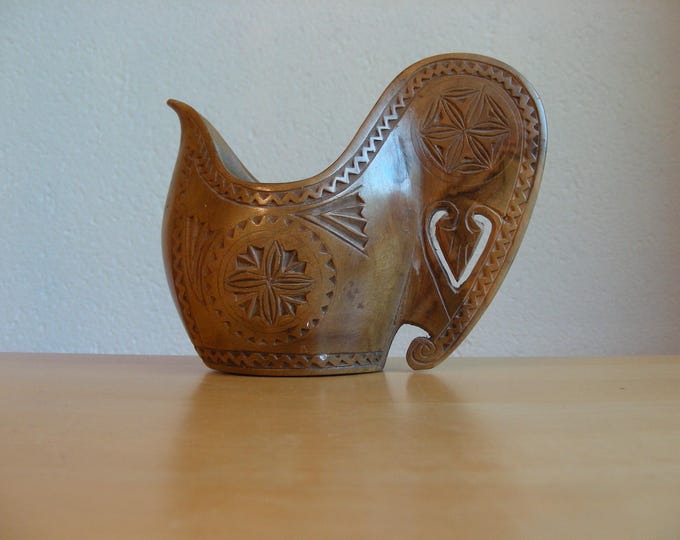 Traditional Balkan Hand Carved Wedding Cup Bird Cup Creamer