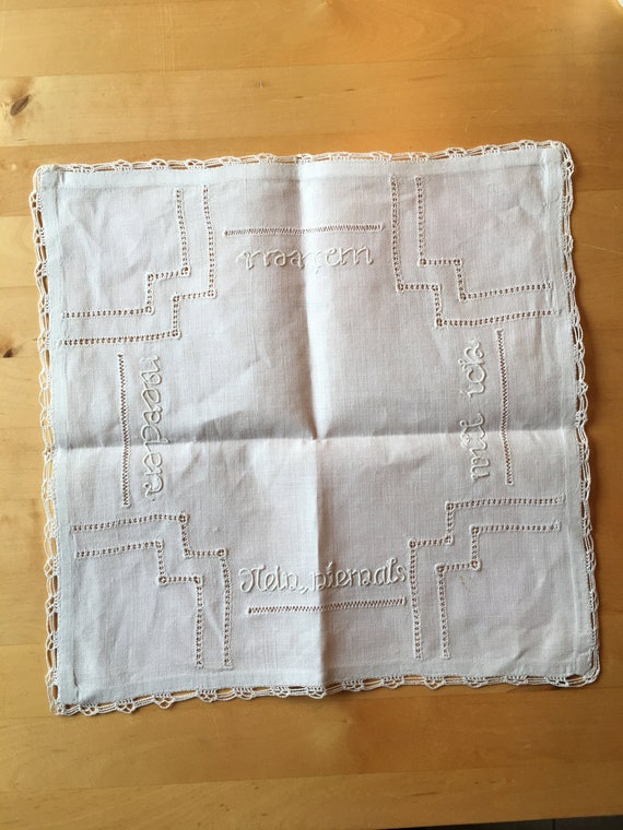Vintage Brides Handkerchief, Embroidered Linen We… - image 2