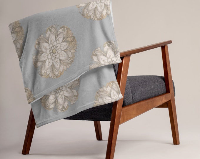 Antique Flower Grey Hug Throw Blanket