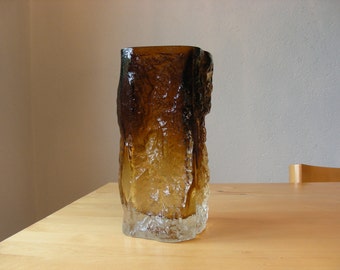 Mid Century Bark Vase Brown Glass Vase Organic Shape