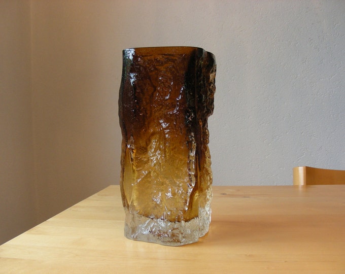 Mid Century Bark Vase Brown Glass Vase Organic Shape