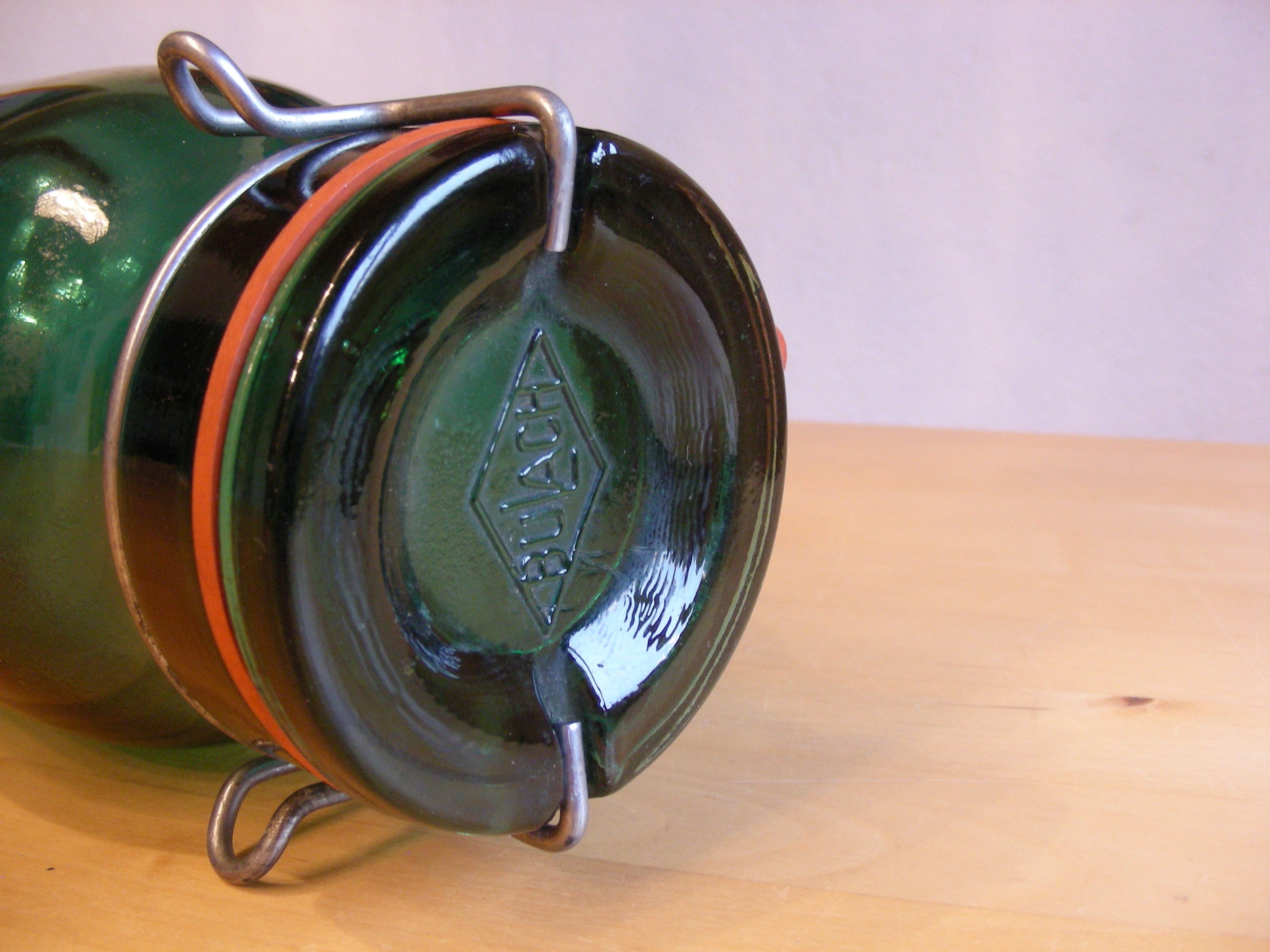 1 liter, green, glass, Bulach canning jar, made in Switzerland