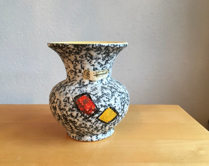 Vase Scheurich Foreign 20 9, Fat Lava Era, Mid Century West German Pottery Vase Abstract Geometric