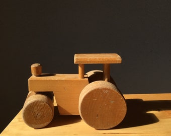 Vintage wooden steamroller or tractor toy