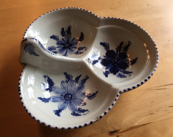 Vintage Delft Blue and White Serving or Candy Dish With Handle