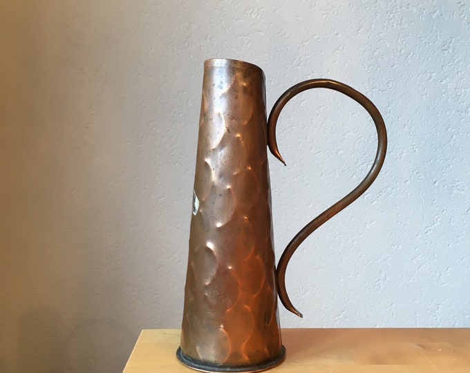 Vintage Copper Vase Hammered with Half Circle Design