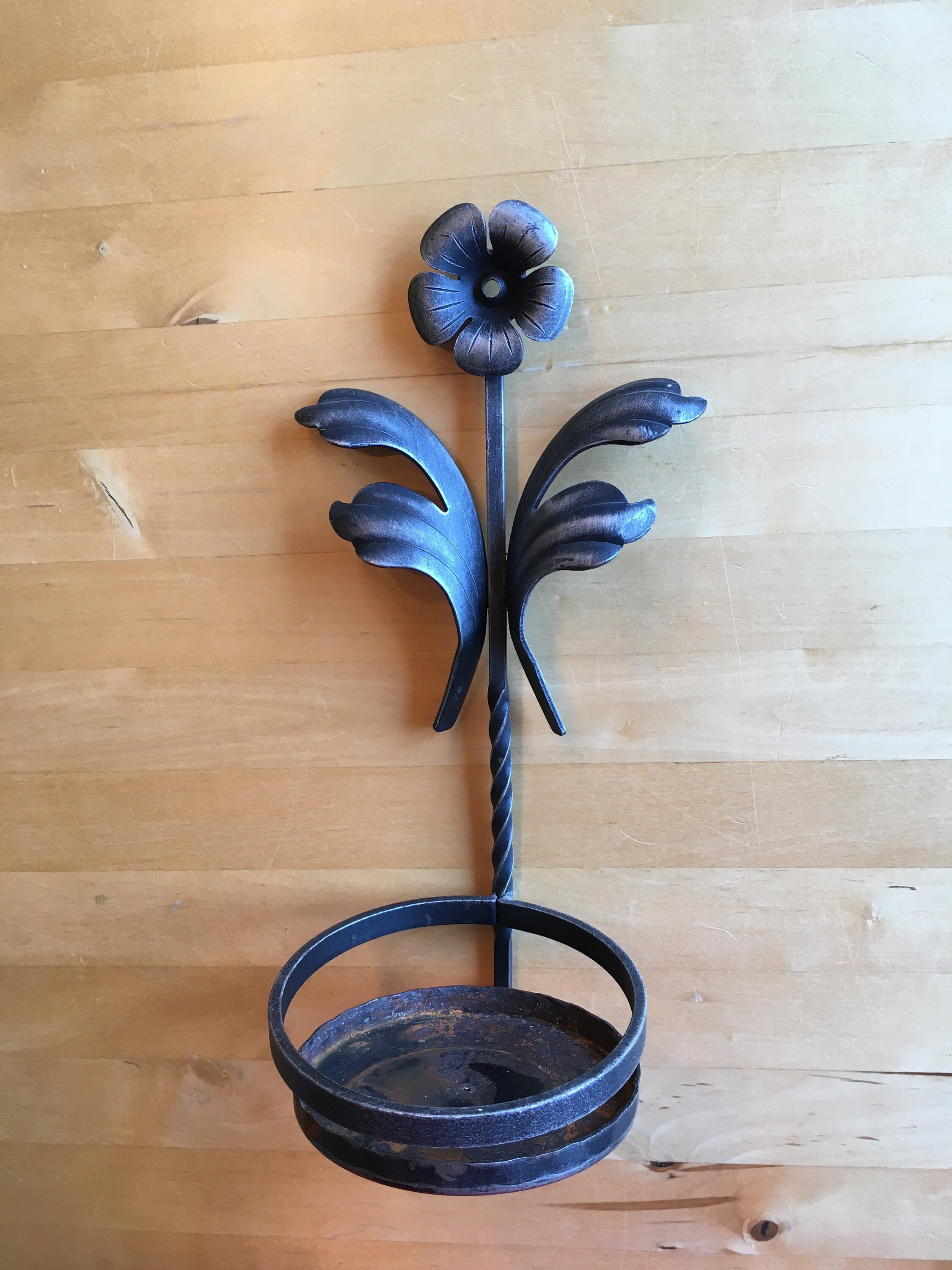 Vintage plant pot hanger, wrought iron pot hanger