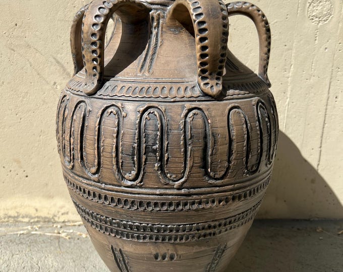 Austrian Floor Vase From Gmundner Keramik Primitive Rustic 1970s Vase Tentacle Handles