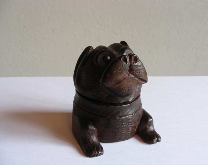 Vintage, handcarved dog head small inkwell, Brienzerschnitzerei