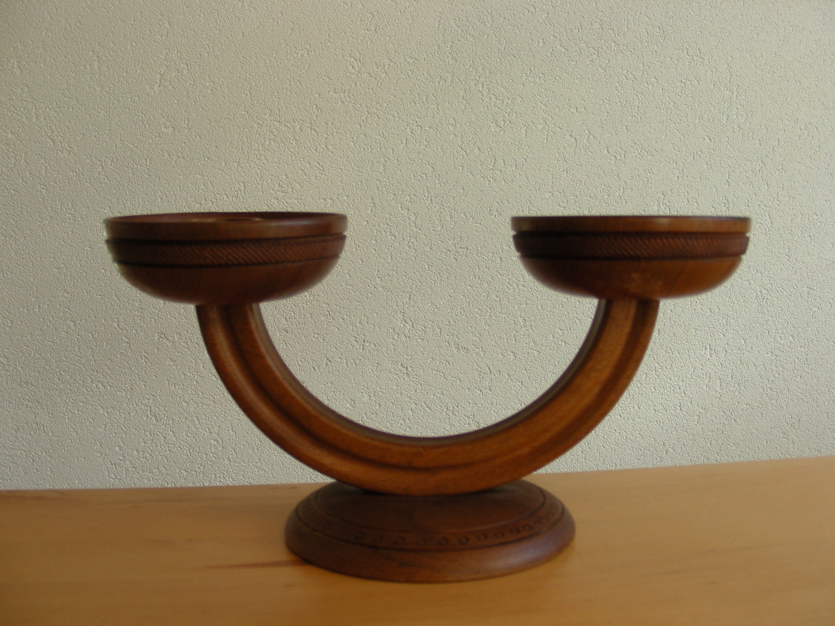 Vintage wood double candle stand, candelabra