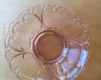 Elegant Pink Pressed Glass Bowl with Scrolled Details - 6" x 1.75" - Perfect Candy Dish or Fruit Bowl