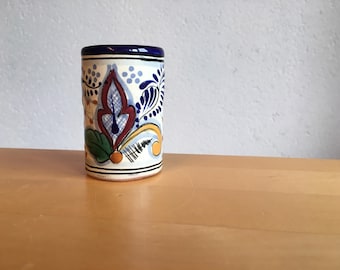 Hand Painted Tequila Glass Vintage Ceramics Mexico