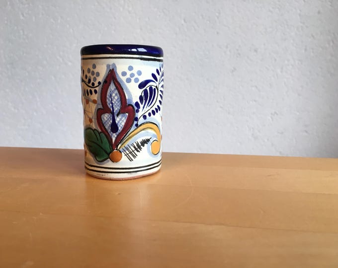 Hand Painted Tequila Glass Vintage Ceramics Mexico