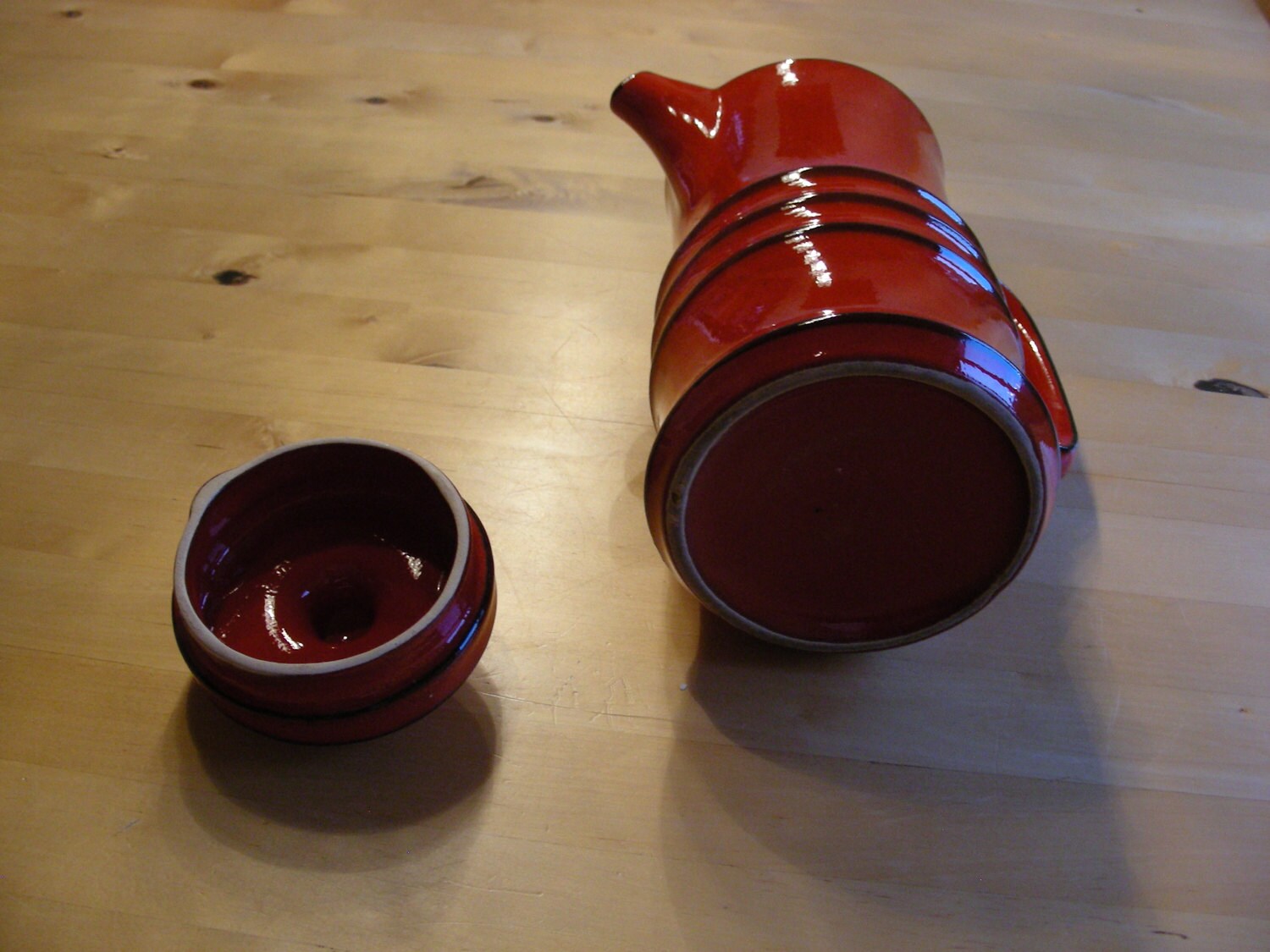 Retro red ceramic coffee pot