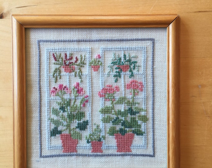 Vintage embroidered picture geraniums