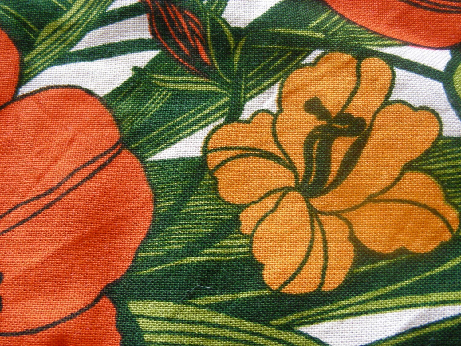vintage fabric with red and yellow flowers