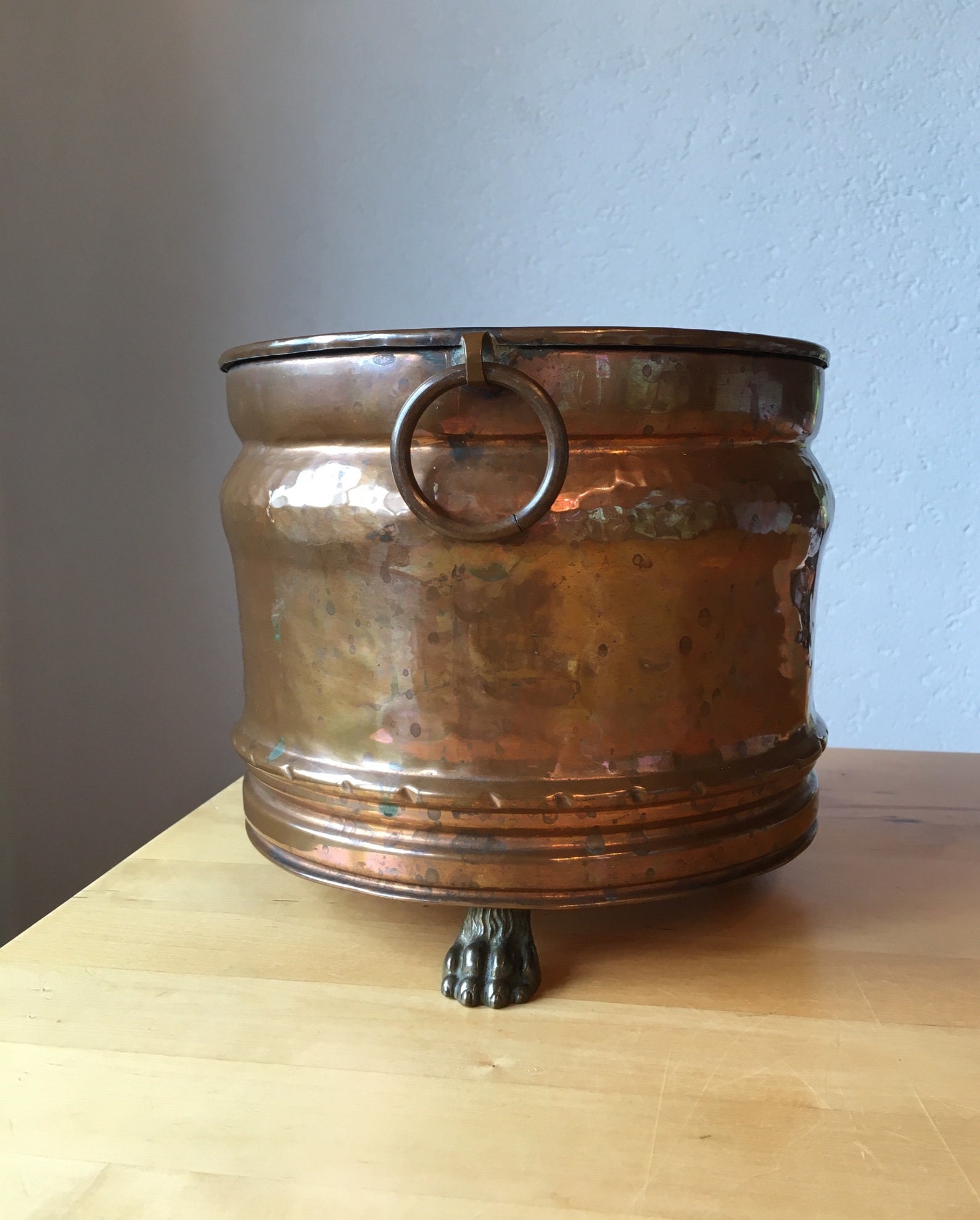 Copper planter, vintage footed copper planter