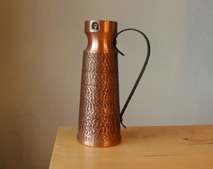 Mid Century Copper Bud Vase/Pitcher With Iron Handle