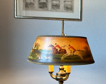 Vintage Bronze Bouillotte Style Lamp With Hunters Shade and Three Arms