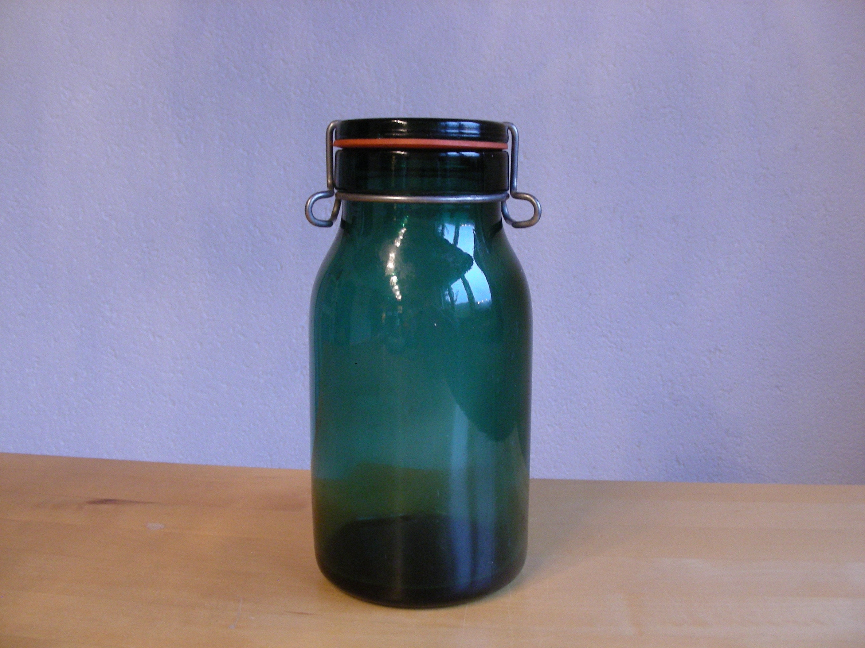 1 liter, green, glass, Bulach canning jar, made in Switzerland