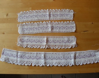 Vintage hand embroidered and crocheted lace trim, violet garland