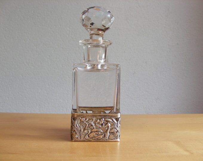 Topazio Crystal Bottle with Stopper and Sterling Silver, Perfume Bottle , Essential Oils Bottle, Portuguese Silver .75ml